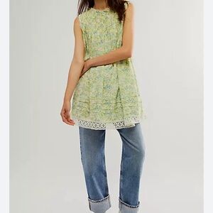 NEW FREE PEOPLE shea printed mini dress in undersea combo Large